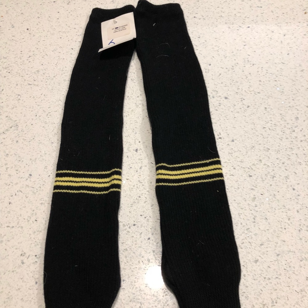 NWT 18 inch Black Leg Warmers with Yellow Stripes